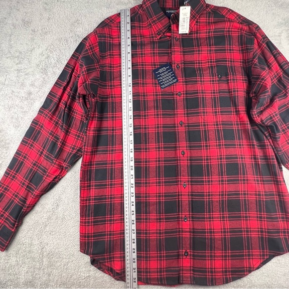 Roundtree & Yorke Portuguese Flannel Shirt Mens Size LT Tall Plaid Red Black NWT - Picture 7 of 12